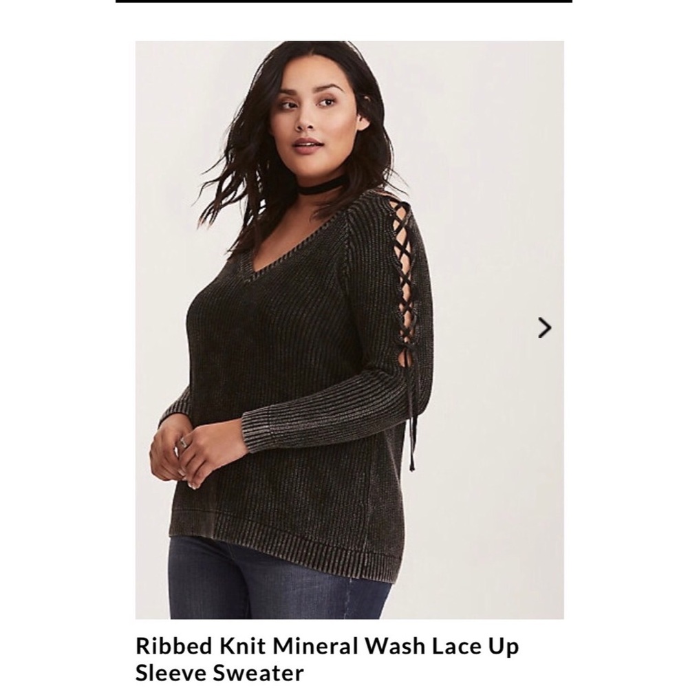 TORRID MINERAL WASH LACE UP SLEEVE SWEATER